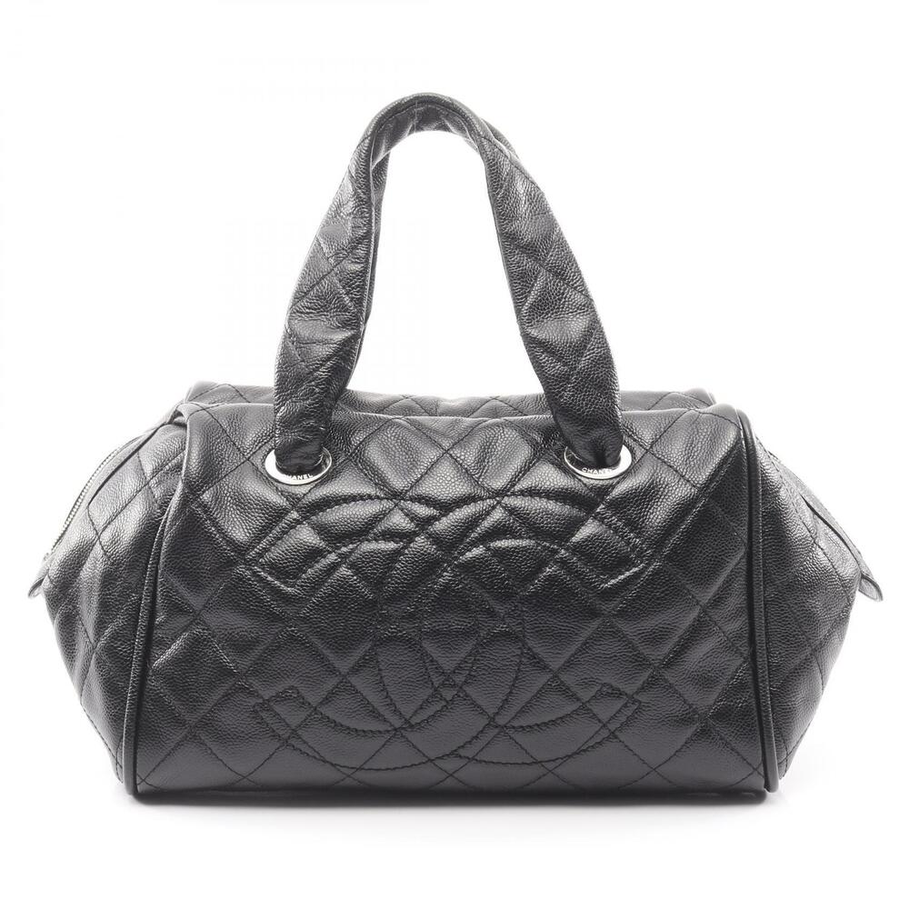 Chanel Matelasse Coco Mark Handbag Caviar Skin Grained Calfskin Black